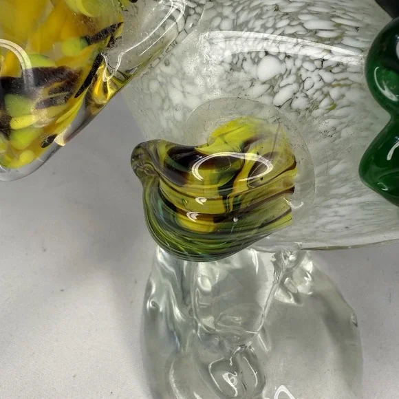 Vintage Murano Style Glass Rooster Bird Decor Colorful Clear Green Yellow - Picture 5 of 13
